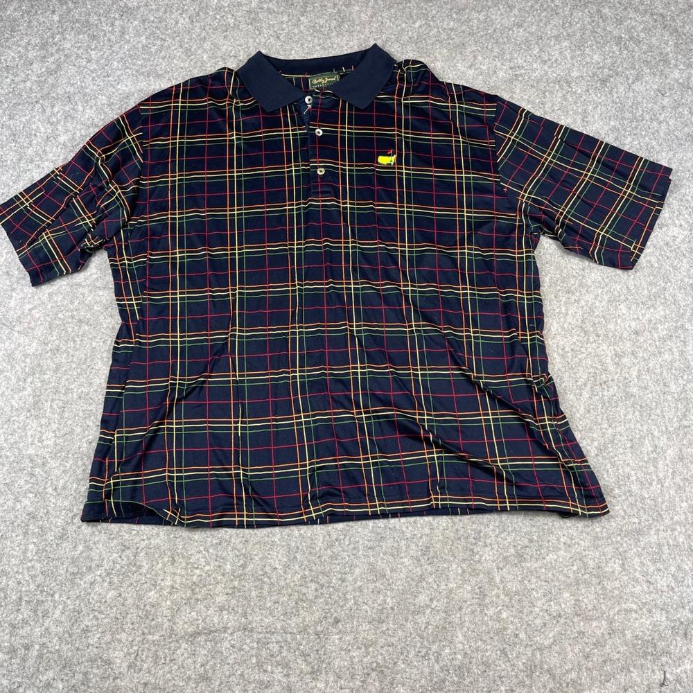 VTG Bobby Jones Collection Masters Golf Polo Shirt Men XL Navy Plaid Logo Cotton